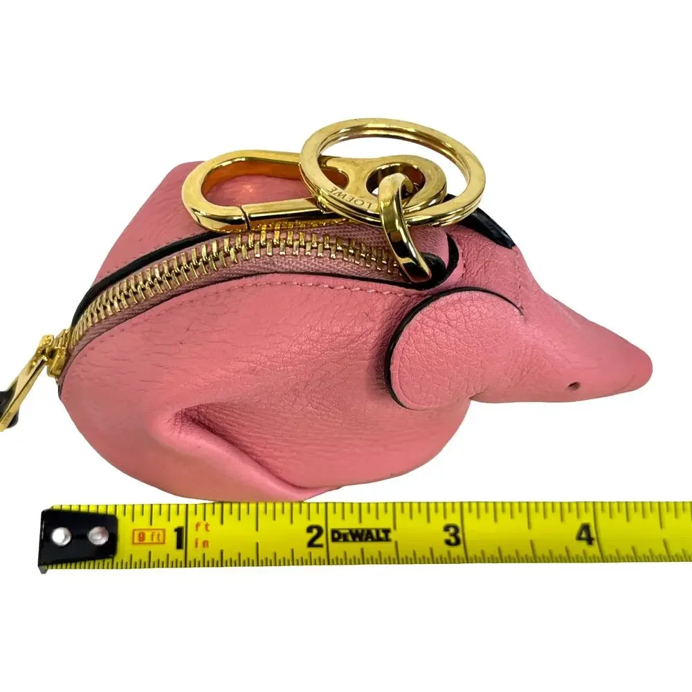 Loewe Leather Mouse Coin Purse Charm Keychain Pouch Candy Pink Gold Tone Spain